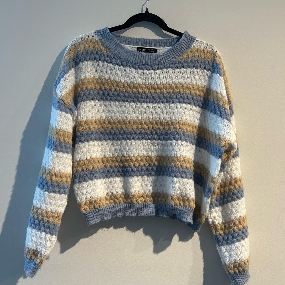 Shein Tan and Blue Striped Sweater